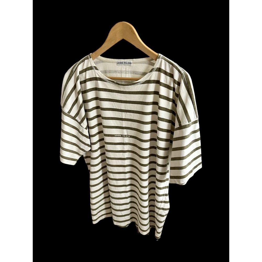 Stone Island Center Logo Striped T-Shirt Ivory Size‎ Large/XL Authentic Cottage